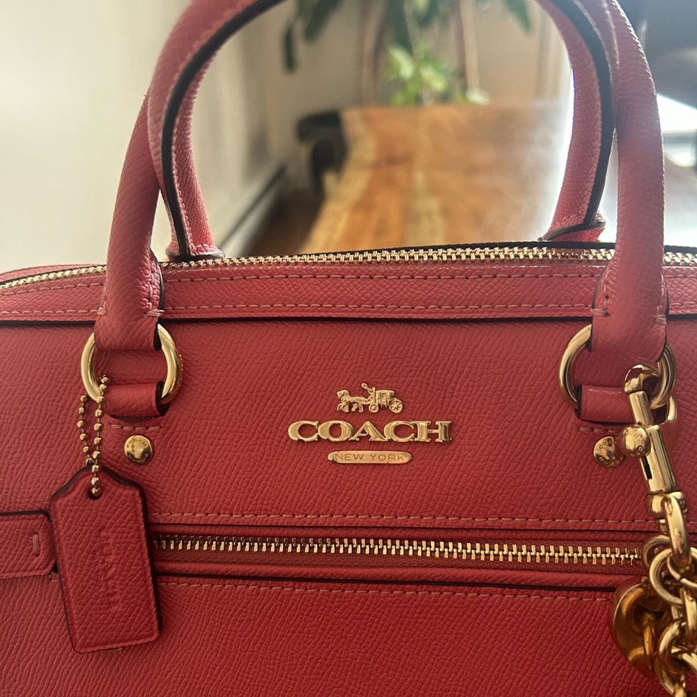 Coach Coral Leather Satchel Rowan with Gold Accents